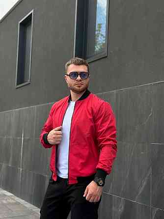 Чоловічий Бомбер Intruder демісезонний на блискавці червоний, вітровка без капюшона для чоловіків весна осінь Одеса