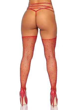 Пояс для панчіх зі стреп Leg Avenue Strappy Rhinestone Garterbelt Red One Size, стрази Sex Aura Київ