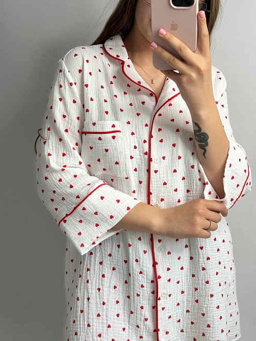 Жіноча муслінова нічна сорочка Червоні серця XL-2XL Харків - фото 1