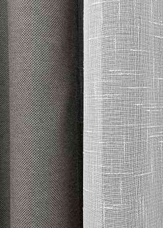 Комплект штор VR-Textil рогожка преміум TERRA LUXE 200х270 2шт і Тюль 600х270 1856ш-115т темно-сірий з білим 71-074/7 Київ