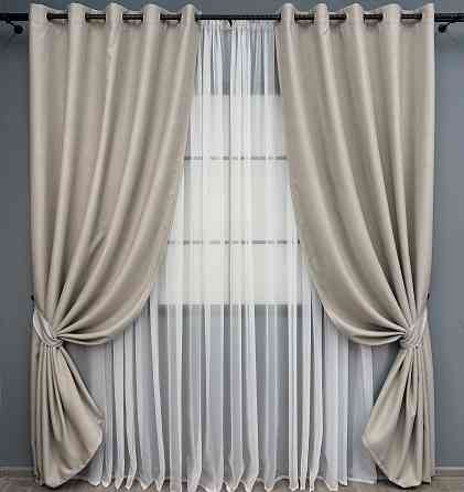 Комплект штор на люверсах VR-Textil Блэкаут двусторонний Scandi № 1905ш Тауп 150х250 см 2 шт (37-0300) Киев