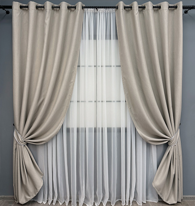 Комплект штор на люверсах VR-Textil Блекаут двосторонній Scandi № 1905ш Тауп 150х250 см 2 шт (37-0300) Київ - фото 2