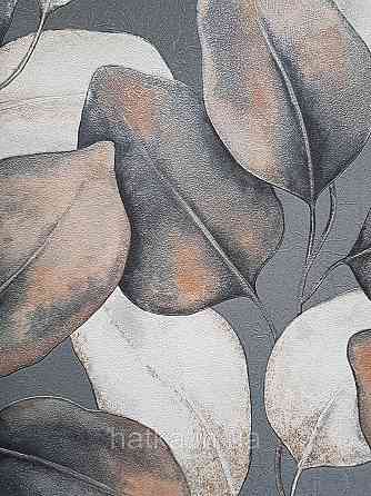 Обои виниловые на флизелиновой основе Rasch Incanto 1.06х10 листья крупные черные серые терракотовые Киев