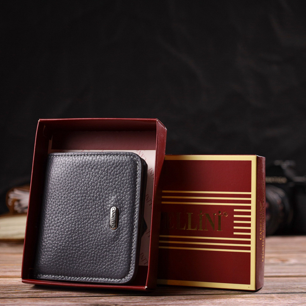 Лаконічний жіночий гаманець невеликого розміру з натуральної шкіри флотар Сірий (CANPELLINI) Київ - фото 4