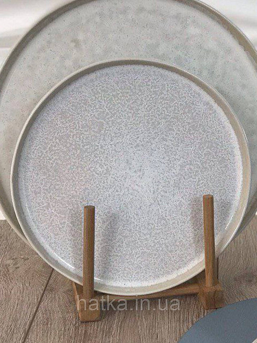 Тарілка Olens "Вайт-стоун" 21х1,2 см коло з бортиком кераміка біла із сірими домішками для дому та ресторану Київ - фото 1