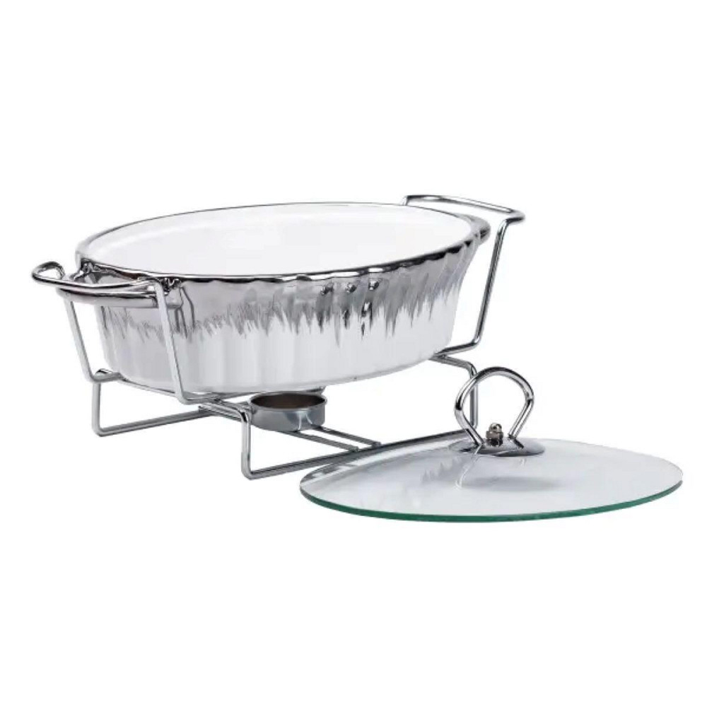 Овальний фарфоровий мармит на 1 л з підігрівом 31×19 см Київ - фото 1