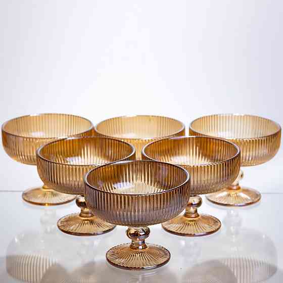 Набір креманок 6 штук по 340 мл ребристих із товстого скла коричневий HP-19-227 Коломия