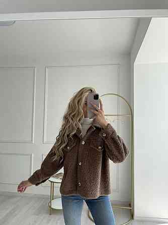 Женская укороченная куртка-рубашка из мягкой овчины Тедди Шоколад Одесса