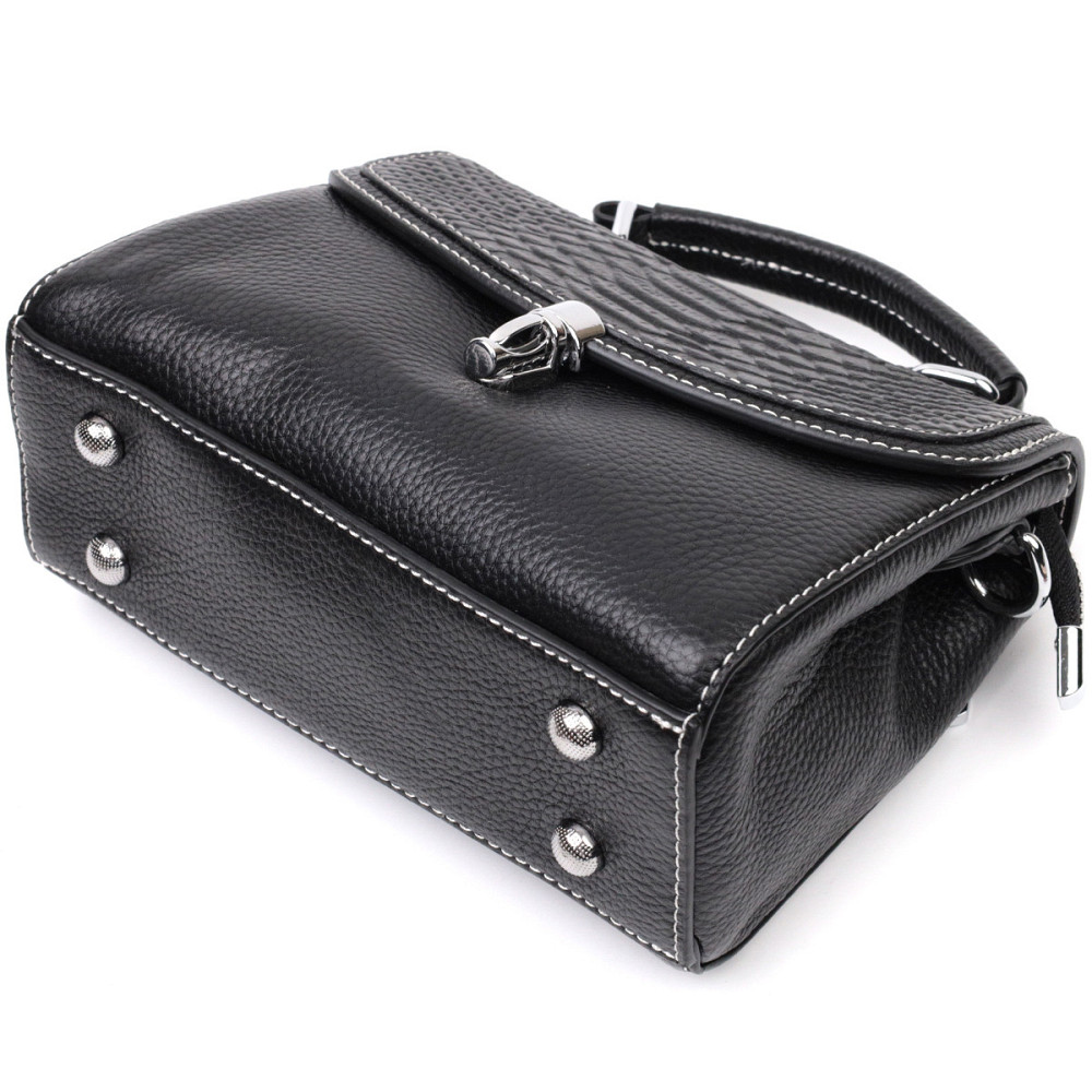 Кожаная сумка для женщин с интересной защелкой Vintage 22416 Черная Киев - изображение 5