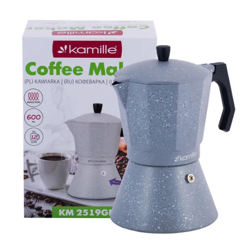 Кавоварка гейзерна 600мл (12 порцій) алюмінієва широке індукційне дно сірий мармур 2519GR KAMILLE Житомир - фото 9