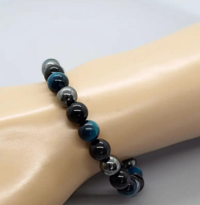 Браслет из натуральных камней “Тройная защита” – тигровый глаз, обсидиан, гематит Киев - изображение 3