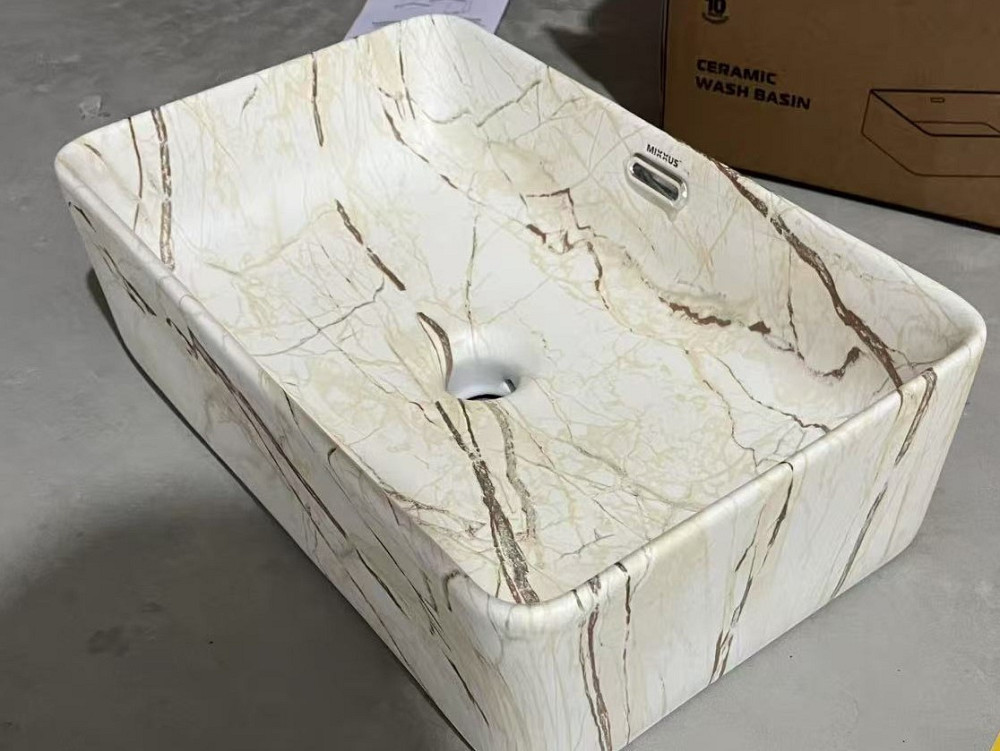 Раковина накладна Mixxus Premium QUADRO-0208 MARBLE 480х315х140mm з переливом   ( MP6518 ) 25438 Харьков - изображение 3