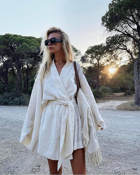 Жіночий літній халат кімоно оверсайз крою льон Одеса - фото 1