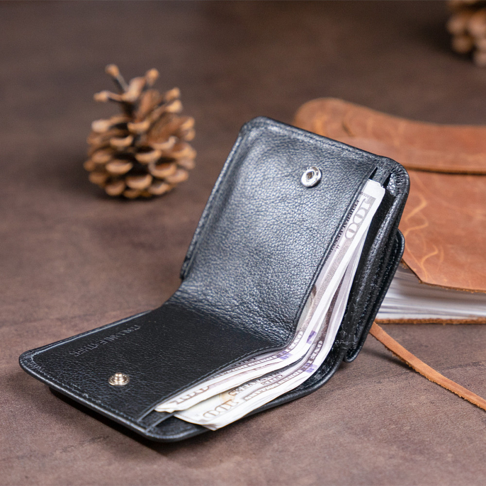 Маленький гаманець на кнопці жіночий Чорний (ST Leather) Київ - фото 1