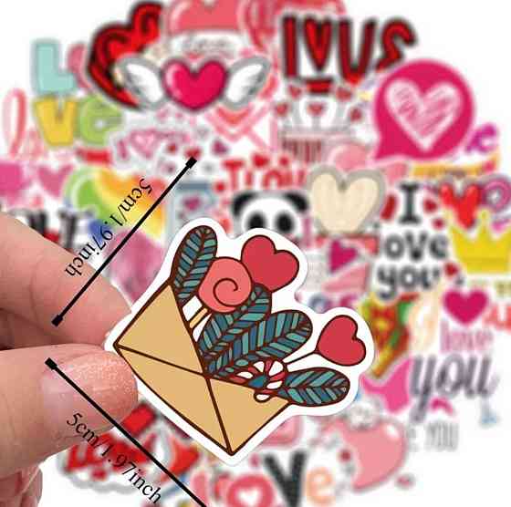 Наклейки Love сердца 50 шт виниловые водостойкие декор 5 см Киев
