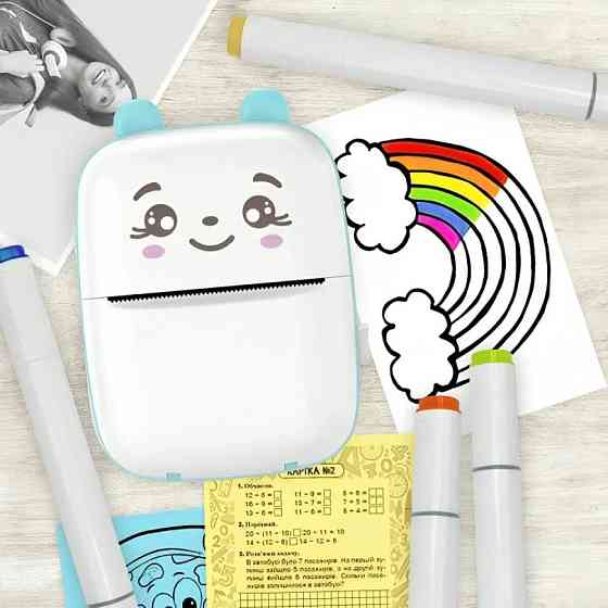 Портативний міні принтер + 1 рулон паперу AD-2213, Блакитний / Дитячий маленький принтер  / Принтер для телефону Київ