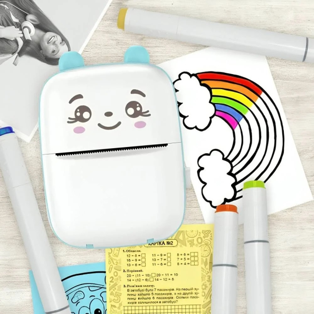 Портативний міні принтер + 1 рулон паперу AD-2213, Блакитний / Дитячий маленький принтер  / Принтер для телефону Київ - фото 5