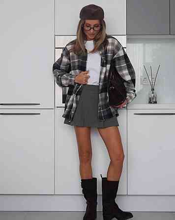 Жіноча стильна принтована сорочка в карту турецький кашемір беж-сірий Одеса