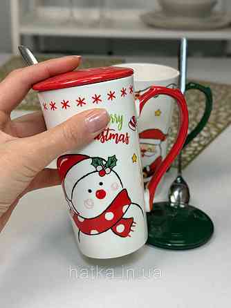 Кухоль з кришкою та ложкою керамічний новорічний Olens "Біг-Сніговик" 380 мл 102-1088с Київ