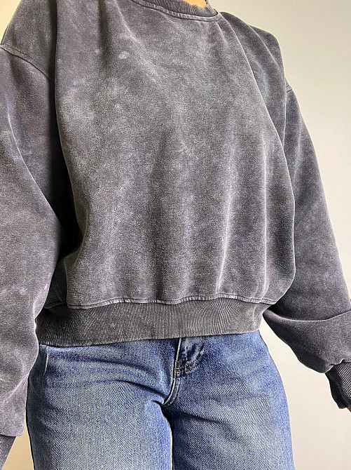 Свитшот женский Joy One 25177 оверсайз свободный крой средняя длина вареный тай-дай one size, графит, one size Киев - изображение 2