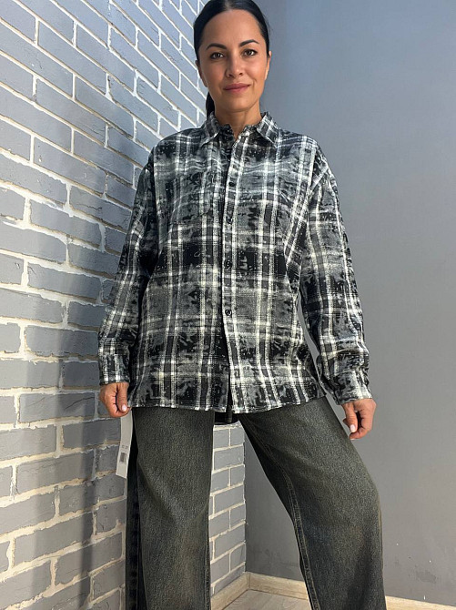 Сорочка жіноча A-N 2775 картата варена в клітинку оверсайз коттон one size, чорний, one size Київ - фото 6