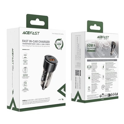 Автомобільний зарядний пристрій ACEFAST B12 60W (USB-A+USB-C) dual-port car charger Black (6974316282914) Київ - фото 6
