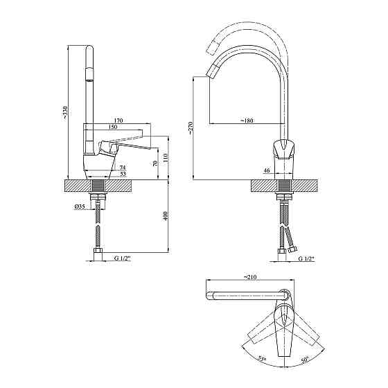 Змішувач для кухні рефлекторный Kroner KRM Odra - C032RED червоний/хром Київ