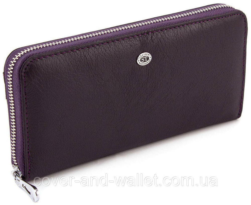 Місткий жіночий шкіряний гаманець на блискавці фіолетового кольору ST Leather 201 Київ - фото 9