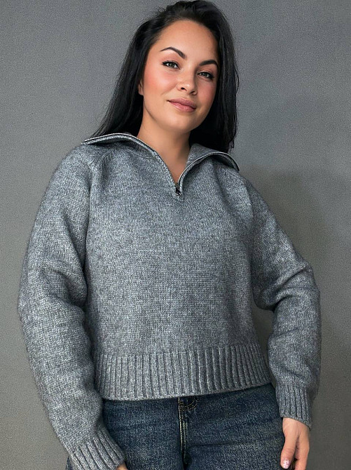 Свитер женский A-N 1780 с воротником на молнии оверсайз one size, серый, one size Киев - изображение 10
