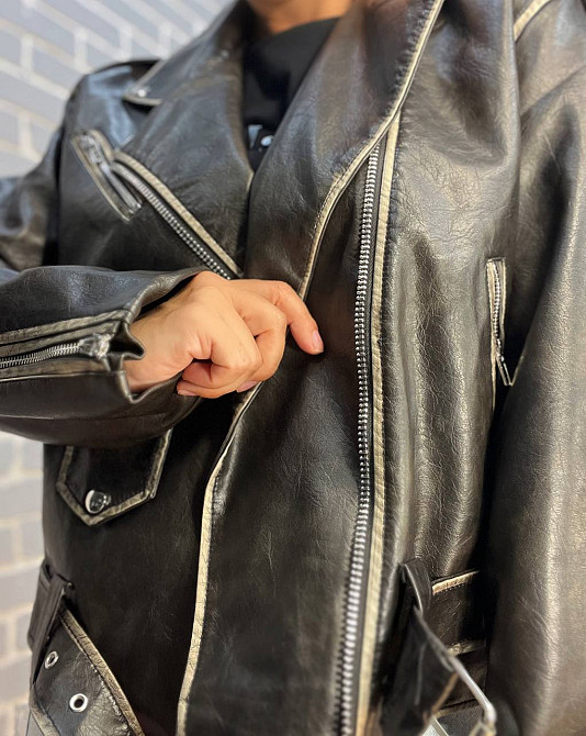 Куртка жіноча Aftf Basic 2456 косуха блискавки пояс варені шви екошкіра чорна, чорний, L Київ - фото 13