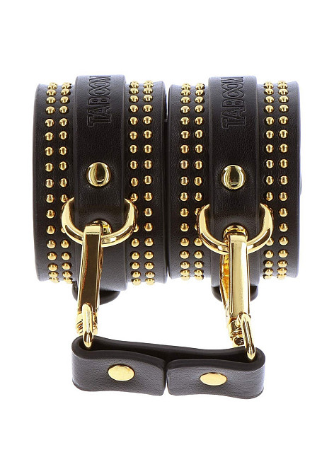 Поножі Taboom Vogue Studded Ankle Cuffs Set із веганської шкіри, чорні із золотистою фурнітурою Sex Aura Київ - фото 3