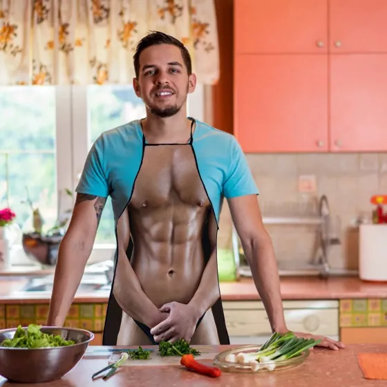 Мужской кухонный фартук с мышцами и торсом 80 на 60 см коричневый Киев