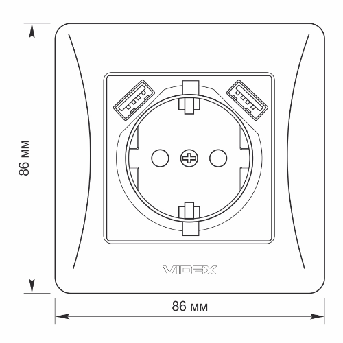 BINERA крем Розетка внутрішня 1-а +2USB із заземленням Videx Житомир - изображение 6