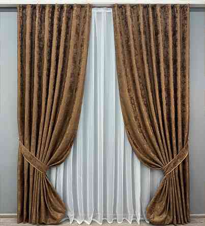 Комплект готових штор VR-Textil Жакард Sultan XO № 1827ш Коричневий 100х270 см 2 шт (31-060) Київ