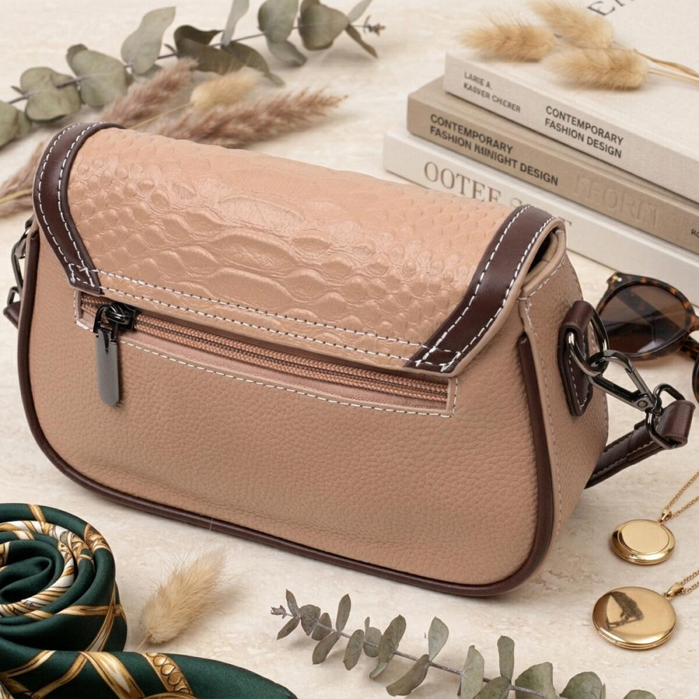 Сумка для женщин с фактурным клапаном из натуральной кожи Vintage 22373 Бежевая Киев - изображение 14