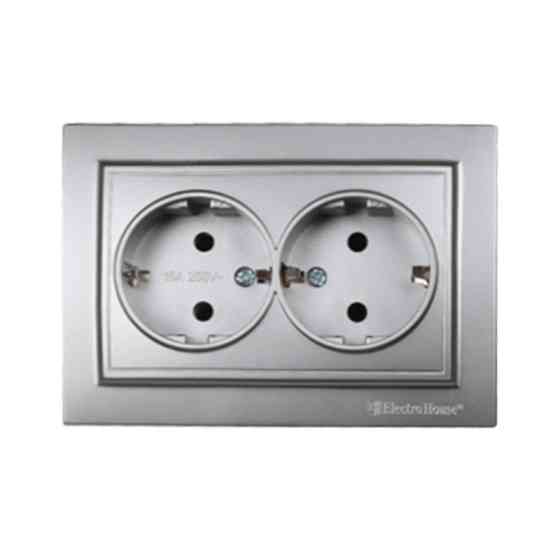 Розетка двойная с заземлением 16А, Enzo серебряный камень Днепр