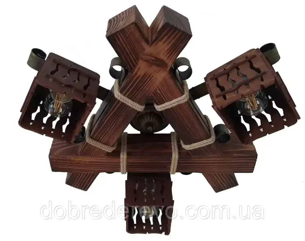 Люстра дерев'яна квадрат потолочна на 3 плафона Вижниця - фото 1