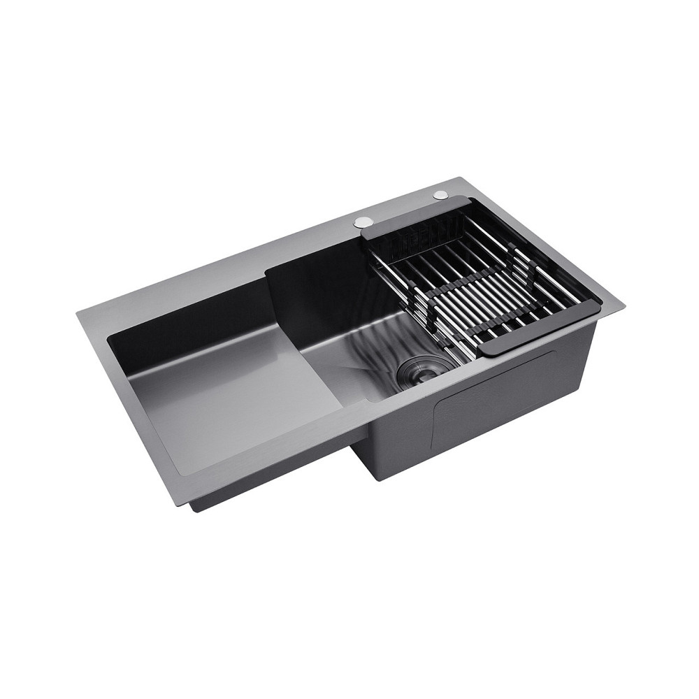 Кухонная мойка с нержавеющей стали Kroner KRP Schwarze - 78х48 RHM PVD (3/1 мм) черная Киев - изображение 5