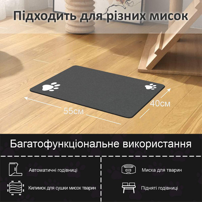 Антискользящий Поглощающий Быстросохнущий Коврик под миски для домашних животных Следы 40 х 55 см Че Киев - изображение 8
