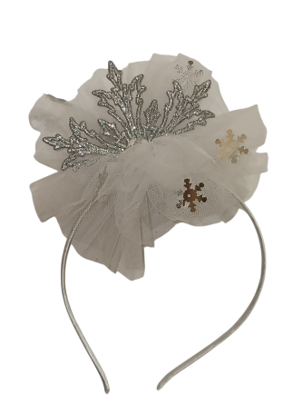 Новогодний обруч снежинка серебряная с фатином на голову one size ручная работа белый Киев