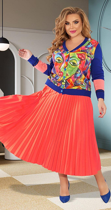 Костюм зі спідницею в складку плісе великого розміру (50) Київ - фото 1