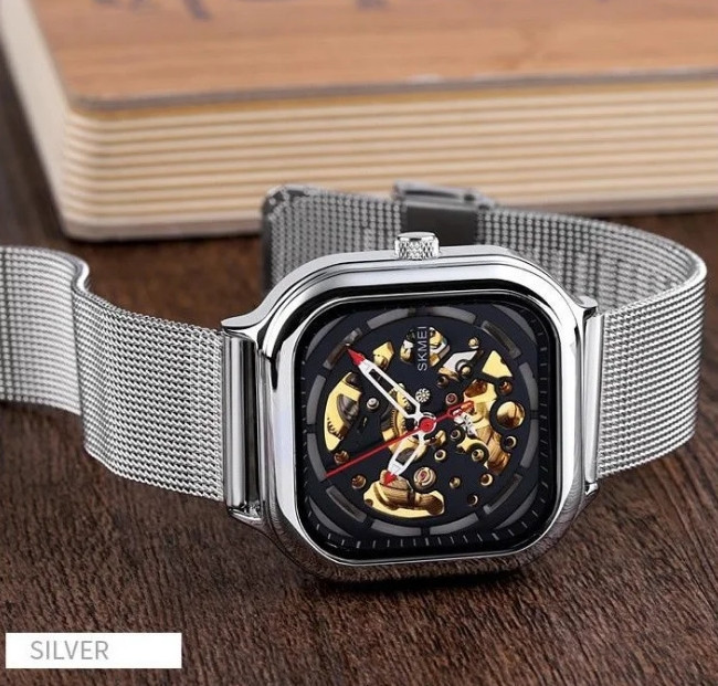 Мужские механические часы Skmei 9184 скелетон (Серебристые) Киев - изображение 3