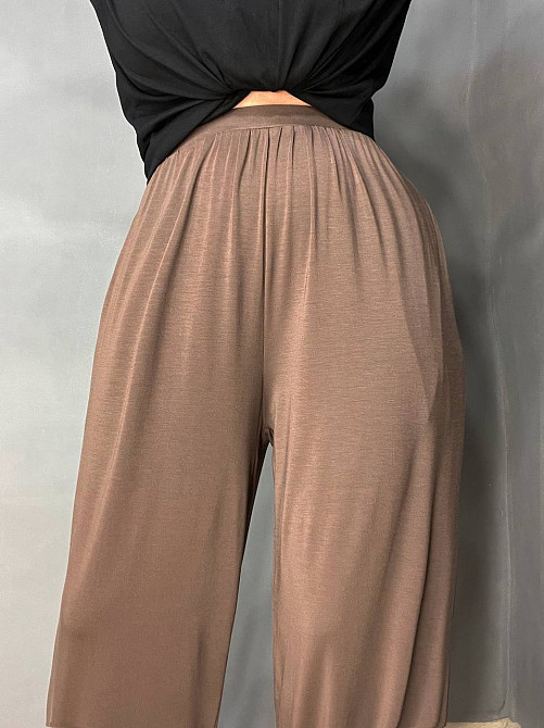 Брюки женские A-N 25060 палаццо на резинке с карманами тонкие свободные, коричневый, one size Киев - изображение 9