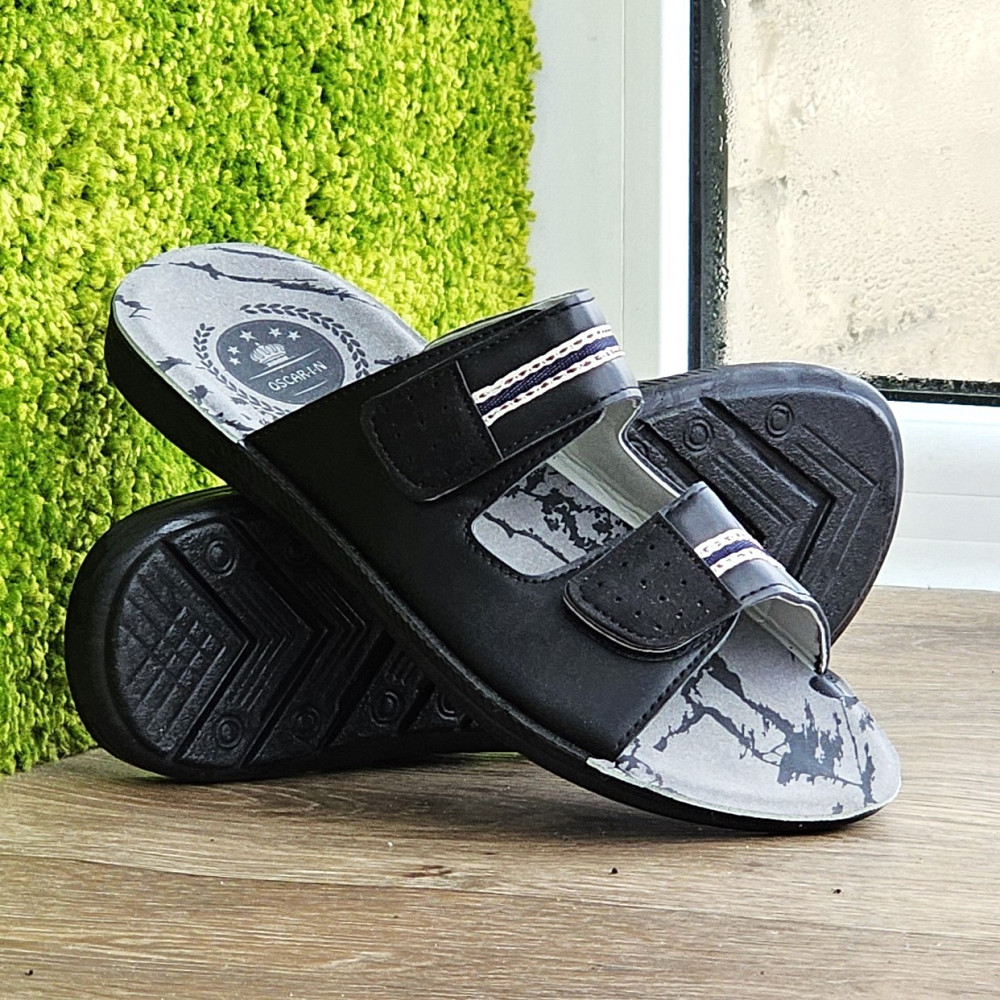 Мужские Шлёпанцы Тапочки Сланцы Чёрные Кожаные на Липучке (размеры: 41,42,43,44,45) Днепр - изображение 4