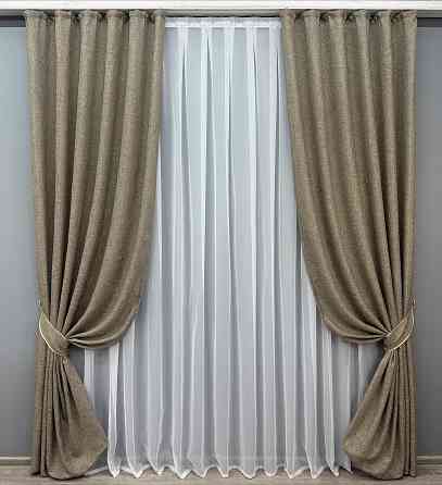 Комплект готовых штор VR-Textil Лен Мешковина № 1770ш Какао 150х270см 2 шт (33-0728) Киев