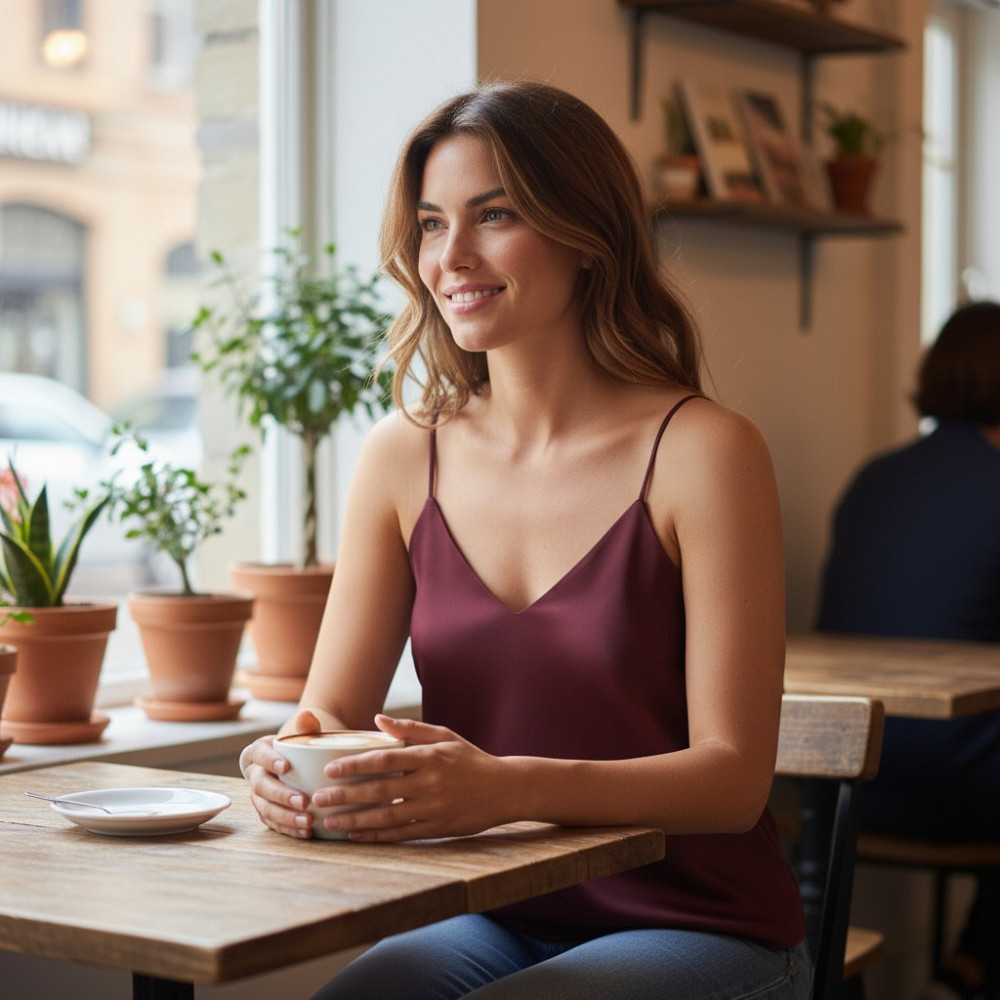 Шелковая майка на тонких бретельках Бордовый XL/2XL Харьков - изображение 5