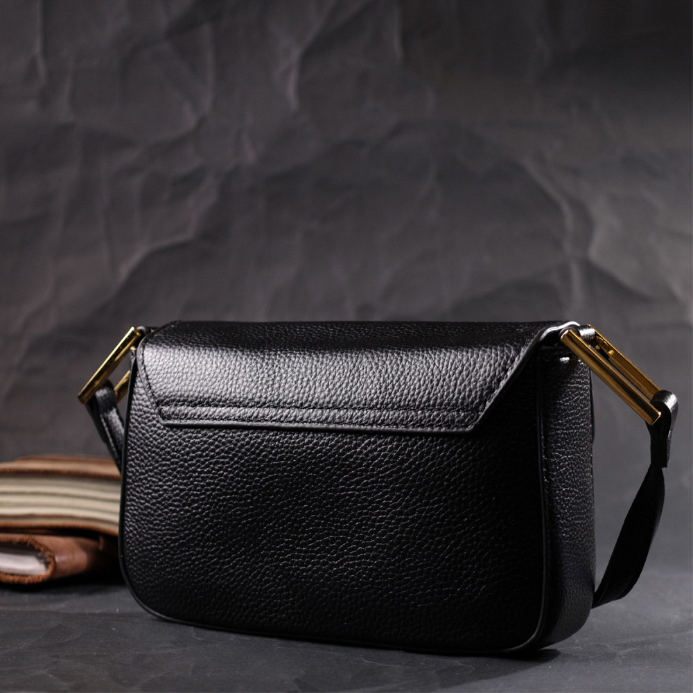 Сумка лаконічна з жорстким каркасом з натуральної шкіри Vintage 22391 Чорна Київ - фото 9