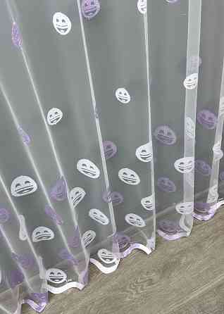 Тюль фатин с вышивкой «Смайлики» цвет белый с сиреневым 1573т Киев