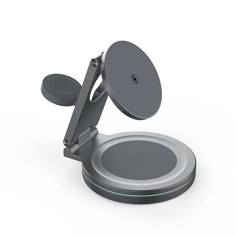 Металевий бездротовий зарядний пристрій 3в1 KD14 (MagSafe) з обертанням 360° - Графітовий Киев - изображение 1
