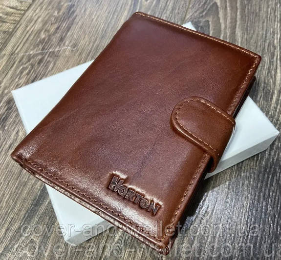 Коричневий чоловічий портмоне з блоком для документів з натуральної шкіри Horton Київ - фото 1